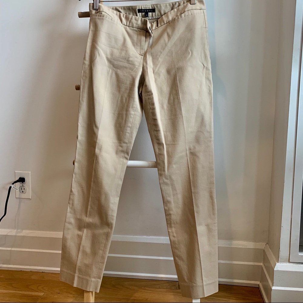 Theory Khaki Cropped Cigarette Pants